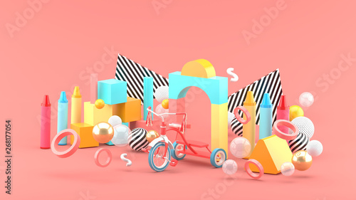 Wooden toys, crayon and bic...