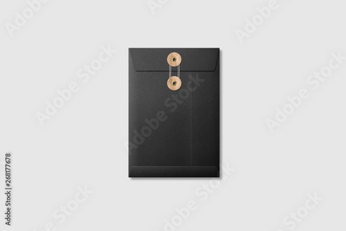 Black paper A5/C5 size String and Brown Washer Envelope Mockup on light grey background. High resolution. photo