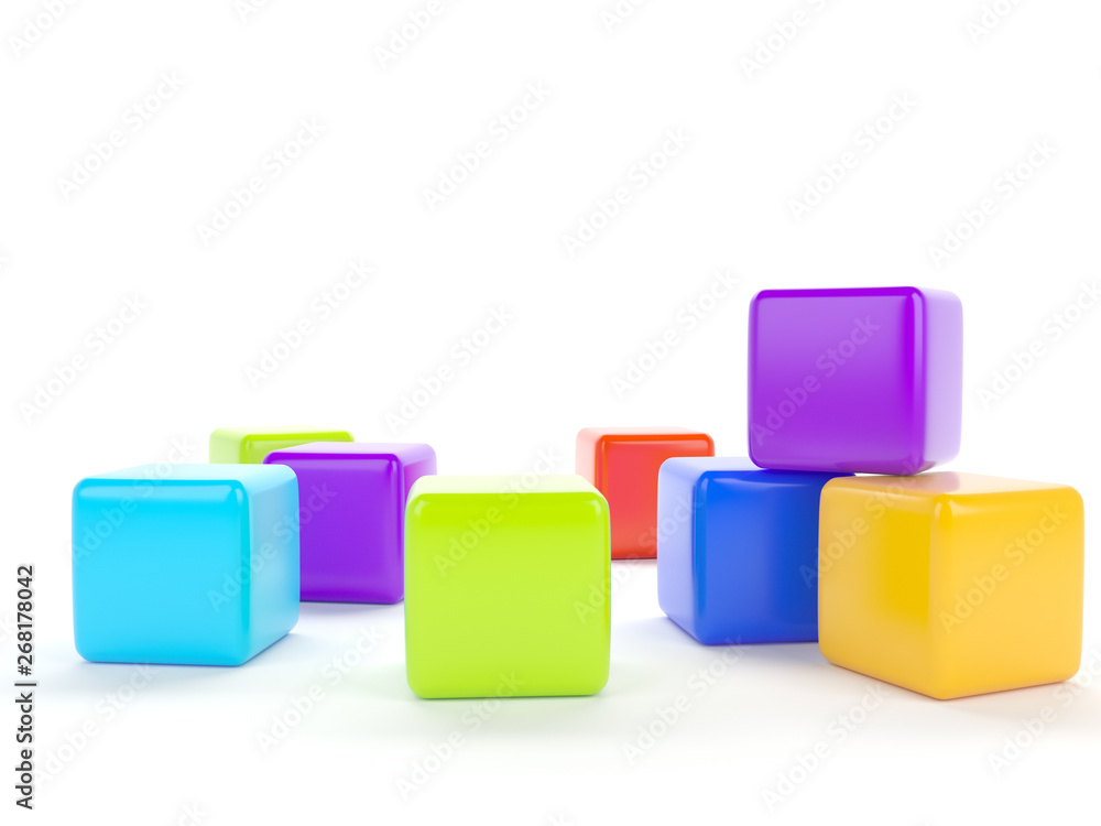 Colorful plastic cubes on a white background. Colorful plastic cubes on a white background.