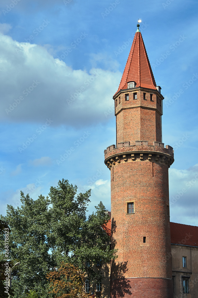 Medieval round defense tower in the city of Legnica in Poland.