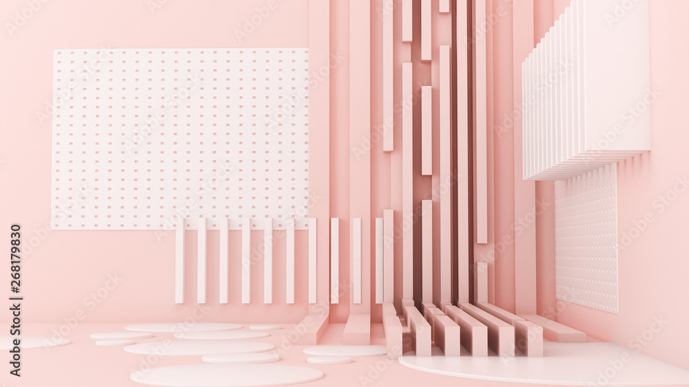 Fototapeta premium Pink white light background, studio and pedestal. 3d illustration, 3d rendering.