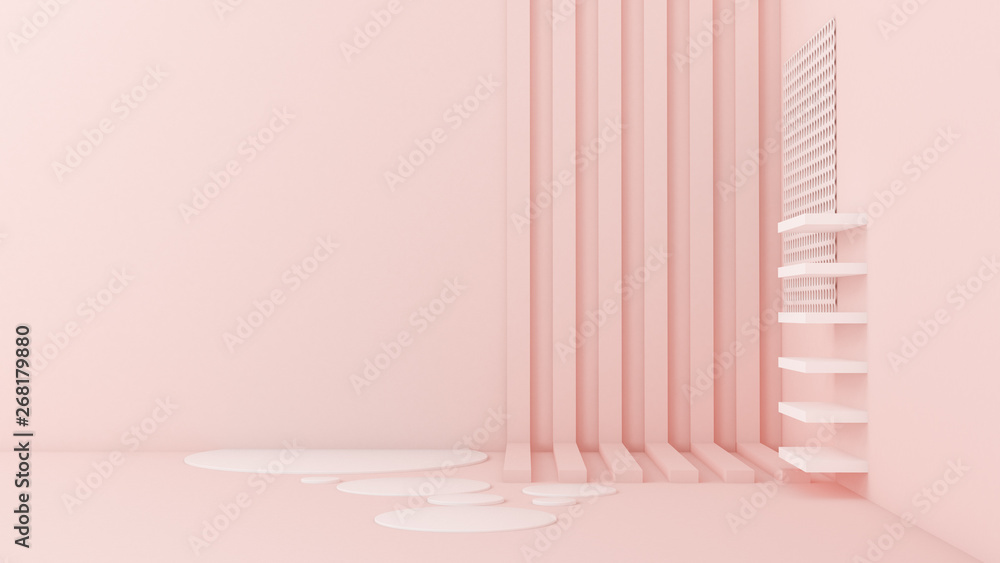 Fototapeta premium Pink white light background, studio and pedestal. 3d illustration, 3d rendering.