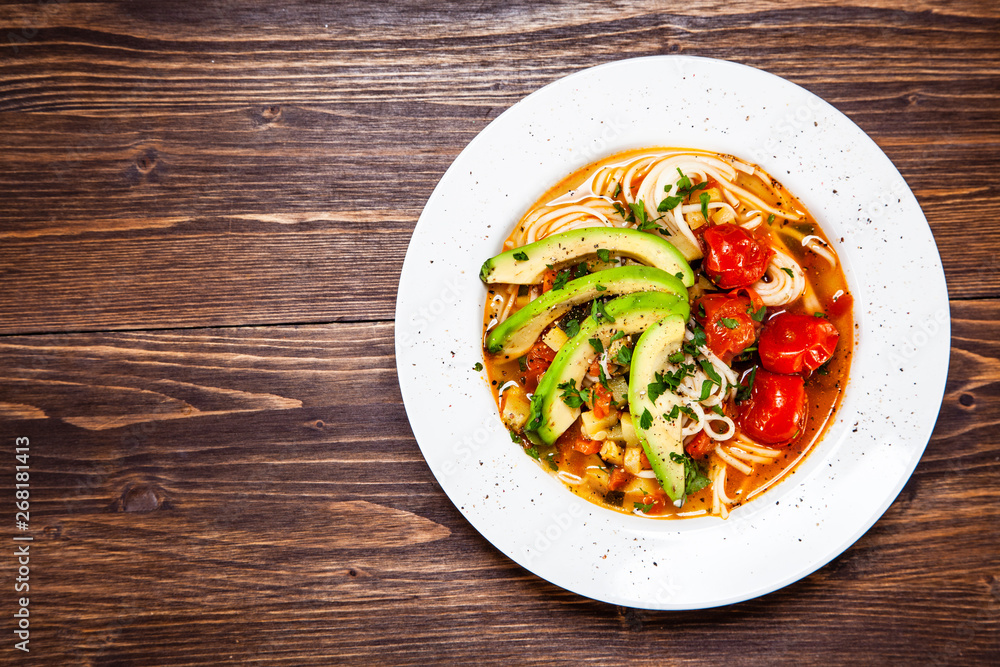 Ramen - soup with noodles and vegetables Ramen - soup with noodles and vegetables