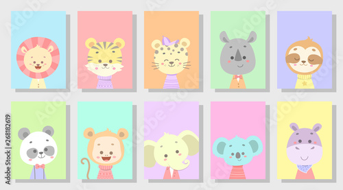 cute happy animal vector illustration set