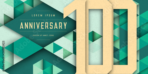 Anniversary emblems celebration logo, 100th birthday vector illustration, with texture background, modern geometric style and polygonal design. 100 Anniversary template design, geometric design