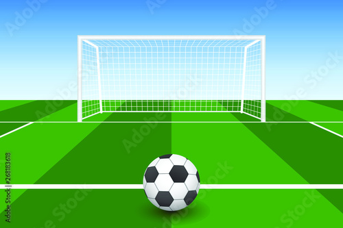 Soccer ball on the grass in front of goal vector illustration © Ovidiu