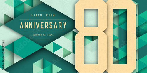 Anniversary emblems celebration logo, 80th birthday vector illustration, with texture background, modern geometric style and colorful polygonal design. 80 Anniversary template design, geometric design
