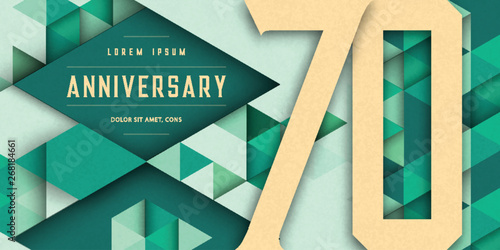 Anniversary emblems celebration logo, 70th birthday vector illustration, with texture background, modern geometric style and colorful polygonal design. 70 Anniversary template design, geometric design