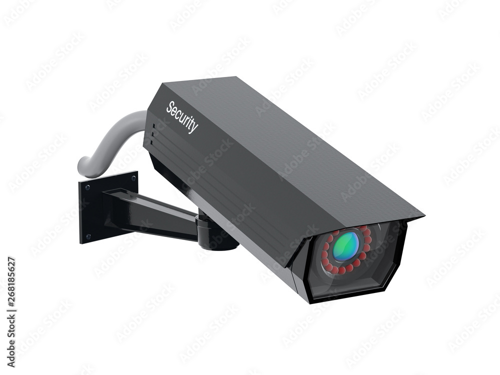 Obraz premium Black CCTV security camera. 3d rendering illustration isolated