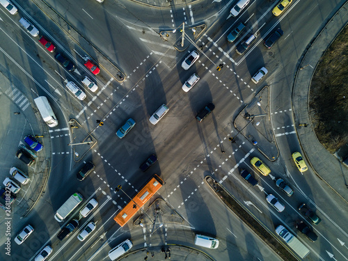 Aerial photo above soviet city street