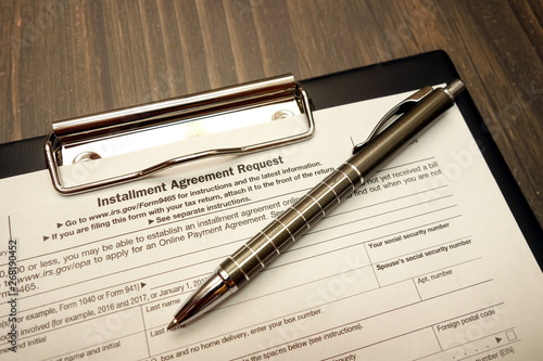 IRS U.S. installment agreement request form with pen
