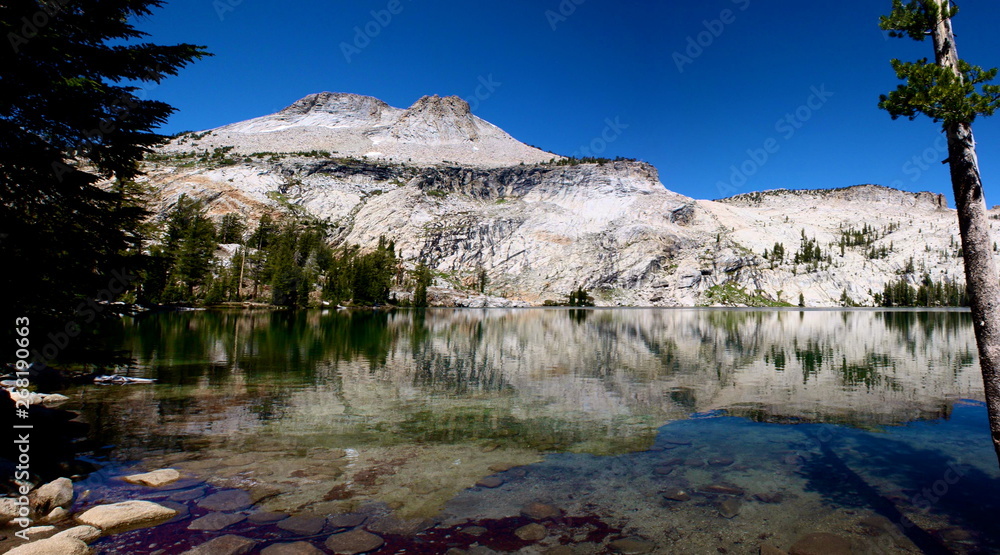 Hiking to May Lake in the High Sierra Mountains in Yosemite National Park in California 