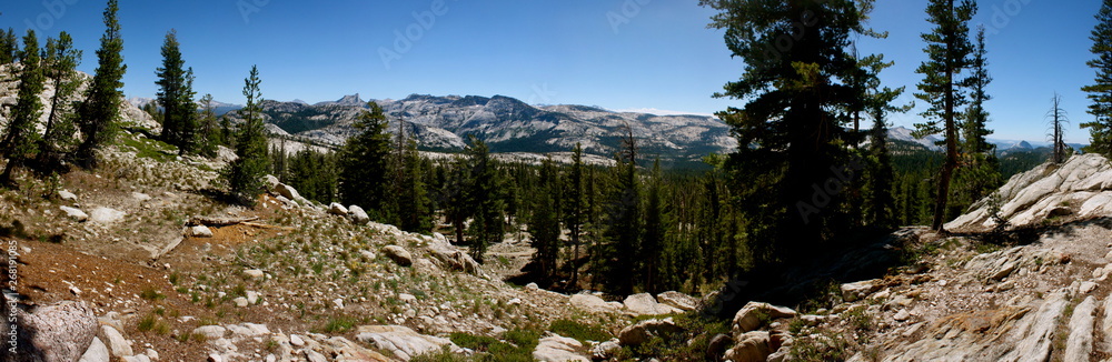 Hiking to May Lake and Mount Hoffman in the High Sierra Mountains in Yosemite National Park in California 