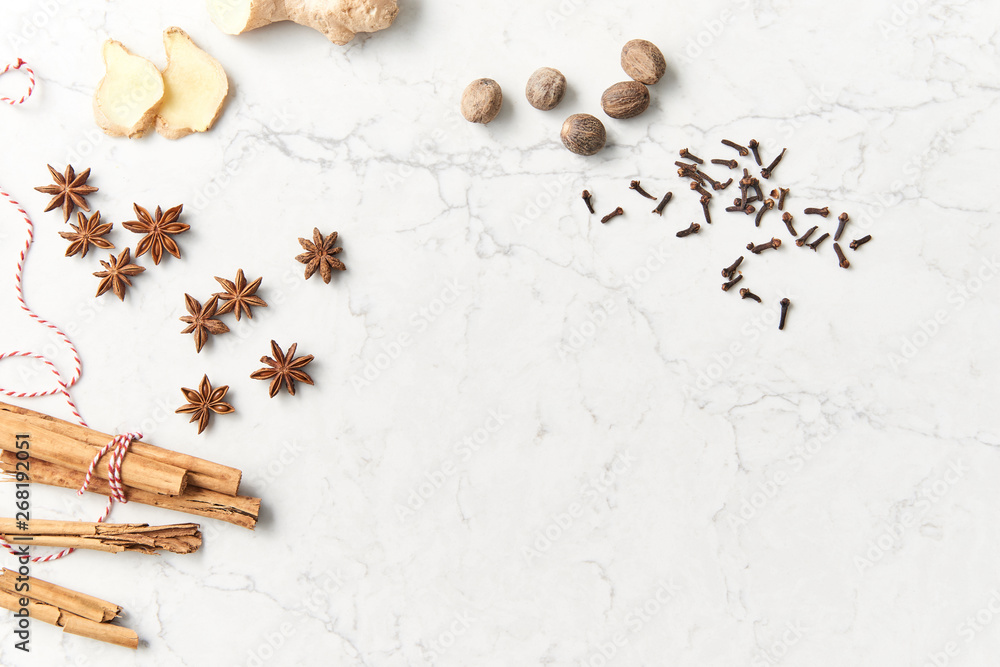 Holiday Health spices on Marble Flatlay Holiday Health spices on Marble Flatlay