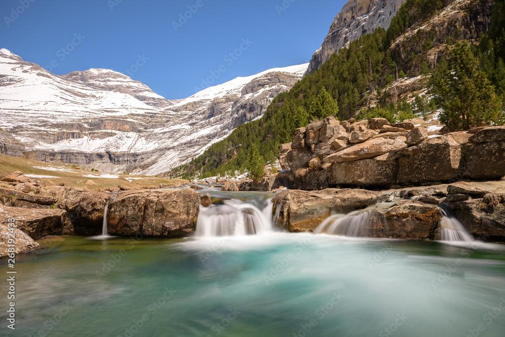 Amazing waterfall in the National Park of Ordesa and Monte Perdido (Ordesa Valley, province of Huesca, Spain)