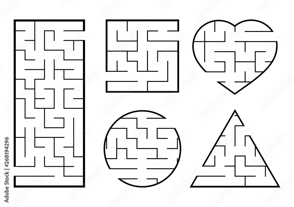 A set of mazes. Game for kids. Puzzle for children. Labyrinth conundrum.  Find the right path. Vector illustration. Stock Vector | Adobe Stock