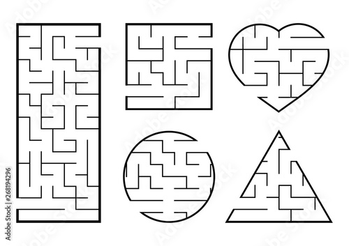 A set of mazes. Game for kids. Puzzle for children. Labyrinth conundrum. Find the right path. Vector illustration.