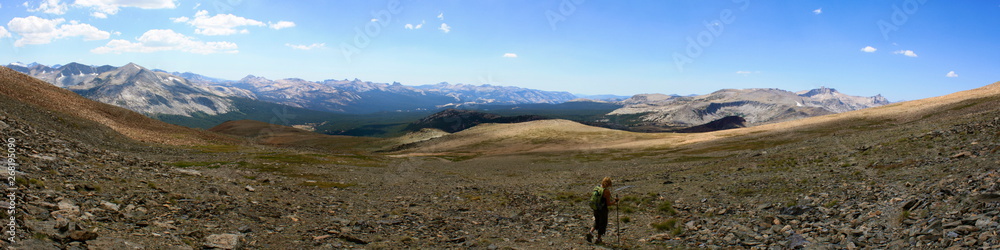 Hiker On Mt Dana in the High Sierra Mountains in Yosemite National Park in California