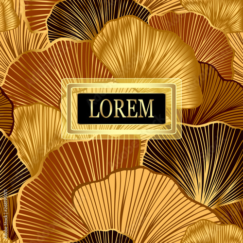 Template for package or flyer from Luxury background with  leaves  in brown gold  for cosmetic or perfume or shampoo or  for package of  tea or label or for brand book
