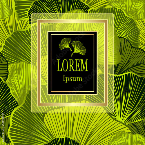 Template for package or flyer from Luxury background with  leaves  in green gold  for cosmetic or perfume or shampoo or  for package of  tea or label or for brand book