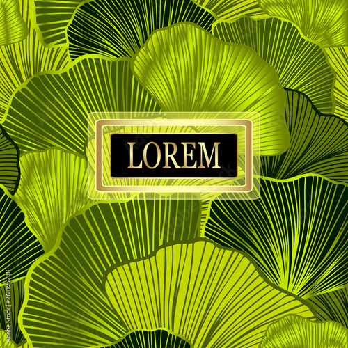 Template for package or flyer from Luxury background with  leaves  in green gold  for cosmetic or perfume or shampoo or  for package of  tea or label or for brand book
