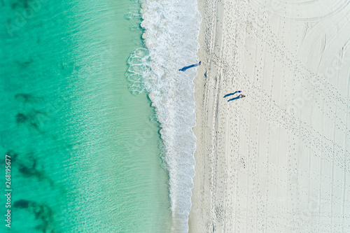 Aerial drone image of sandy white beach photo