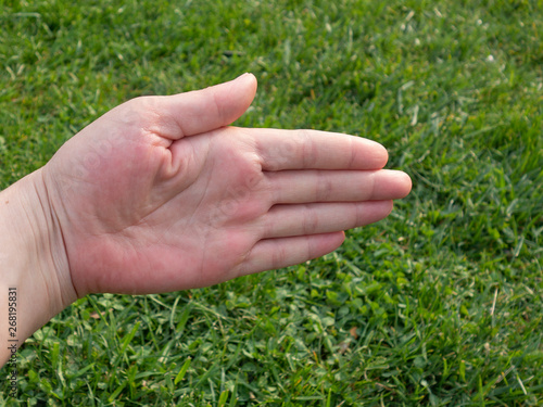 male hand on the grass © engin