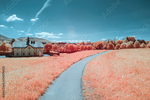 Print op canvas Rural landscape in the city Salzburg in spring, shot in Infrared IR