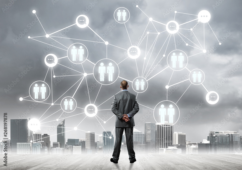 Social connection concept drawn on screen as symbol for teamwork and cooperation Social connection concept drawn on screen as symbol for teamwork and cooperation