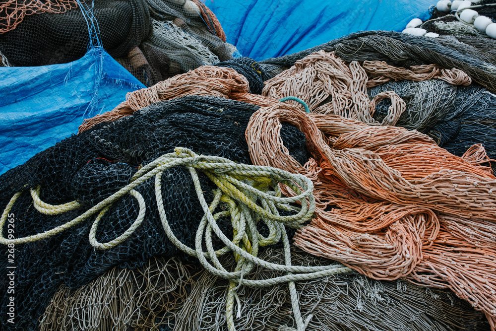 Detail of commercial fishing nets, ropes and equipment Detail of commercial fishing nets, ropes and equipment