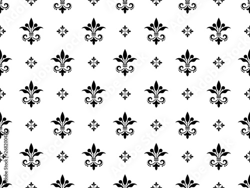 Wallpaper with lilies. Seamless vector background. White and black floral ornament. Graphic pattern for fabric, wallpaper, packaging. Ornate Damask flower ornament