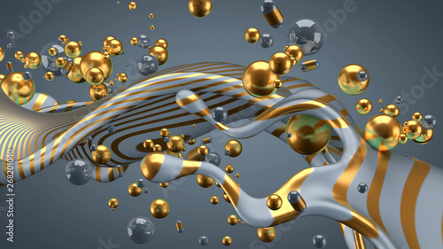 Beautiful group background with elements, color and gold. 3d illustration, 3d rendering.