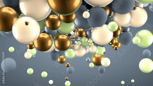 Beautiful group background with elements, color and gold. 3d illustration, 3d rendering.