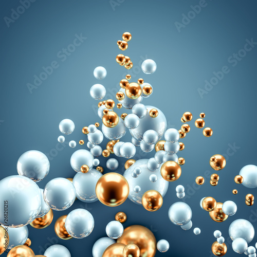 Beautiful group background with elements, color and gold. 3d illustration, 3d rendering.