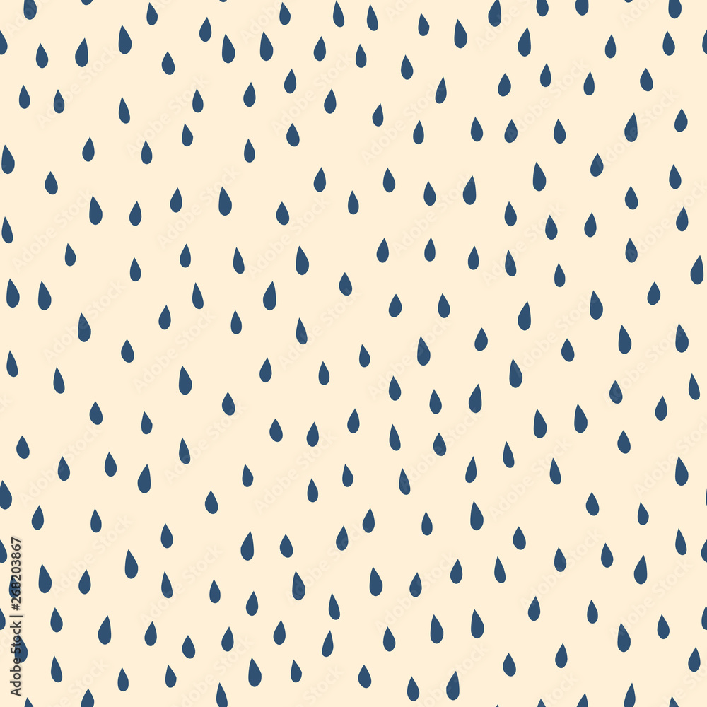 Blue raindrops on beige background seamless vector pattern