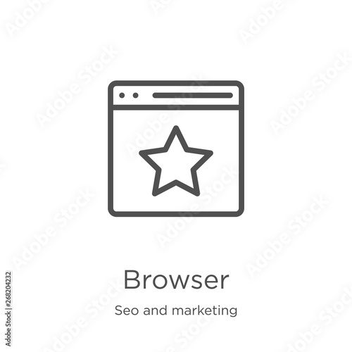 browser icon vector from seo and marketing collection. Thin line browser outline icon vector illustration. Outline, thin line browser icon for website design and mobile, app development.