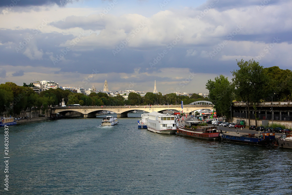 Seine river and Pont d'Iéna (Jena Bridge) in Paris France