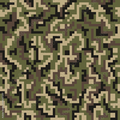 Digital camouflage pattern. Woodland camo texture. Camouflage pattern background. Classic clothing style masking camo print. colors forest texture.