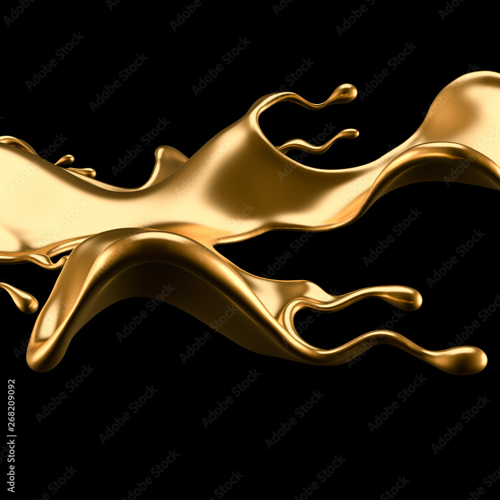 Elegant, luxury splash of gold liquid. 3d illustration, 3d rendering. Elegant, luxury splash of gold liquid. 3d illustration, 3d rendering.