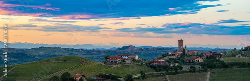 Konstfotografi Barbaresco town view on sunset light