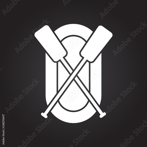 rafting infatable boat with oars illustration. Sport and traveling vector icon
