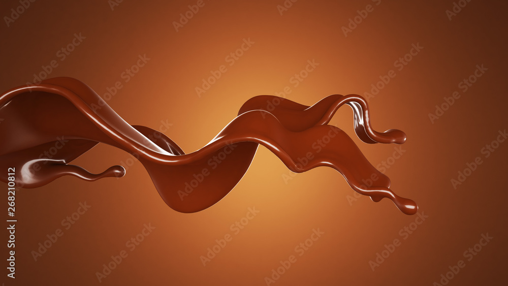 A splash of chocolate on a brown background. 3d illustration, 3d rendering. A splash of chocolate on a brown background. 3d illustration, 3d rendering.