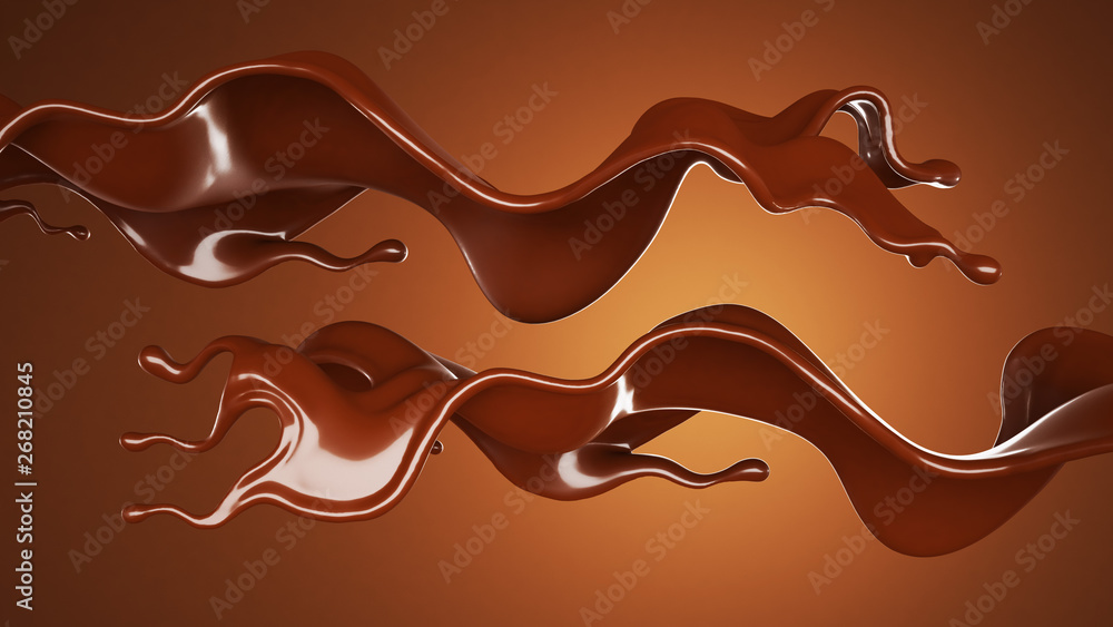 A splash of chocolate on a brown background. 3d illustration, 3d rendering. A splash of chocolate on a brown background. 3d illustration, 3d rendering.