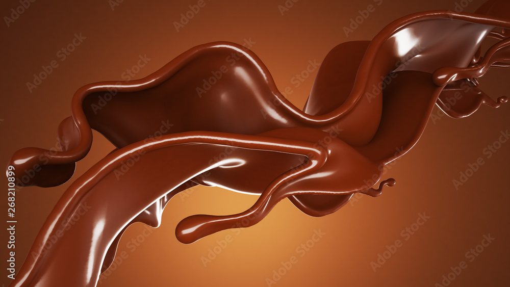 A splash of chocolate on a brown background. 3d illustration, 3d rendering. A splash of chocolate on a brown background. 3d illustration, 3d rendering.