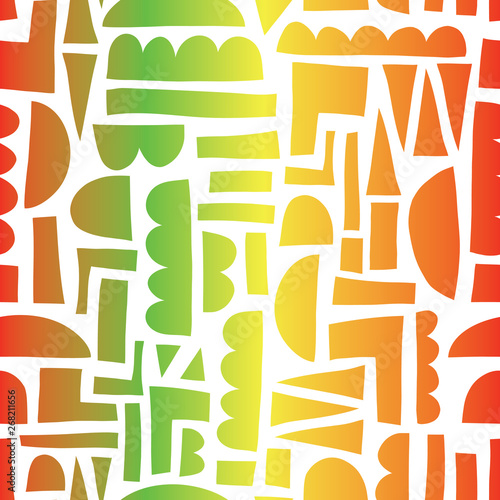 Abstract shapes Reggae colors seamless vector pattern paper cut out collage style
