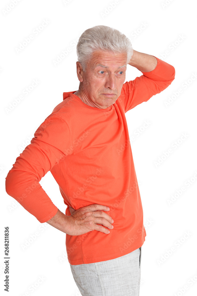 Portrait of thinking senior man on white background Portrait of thinking senior man on white background