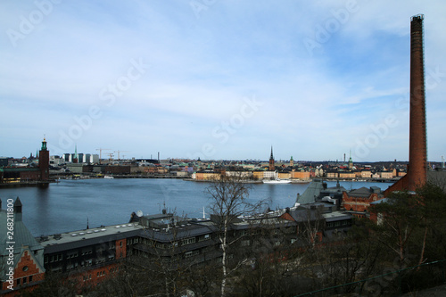 The outlook over Stockholm in Sweden from the hill Skinnarviksberget. The tourists and local like to spend free time here. 