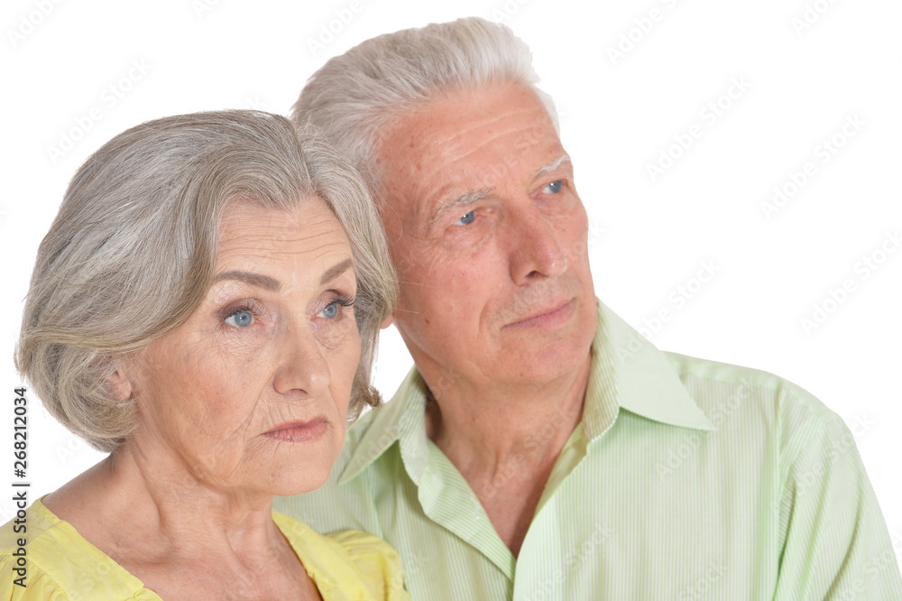 Portrait of calm senior couple on white background Portrait of calm senior couple on white background