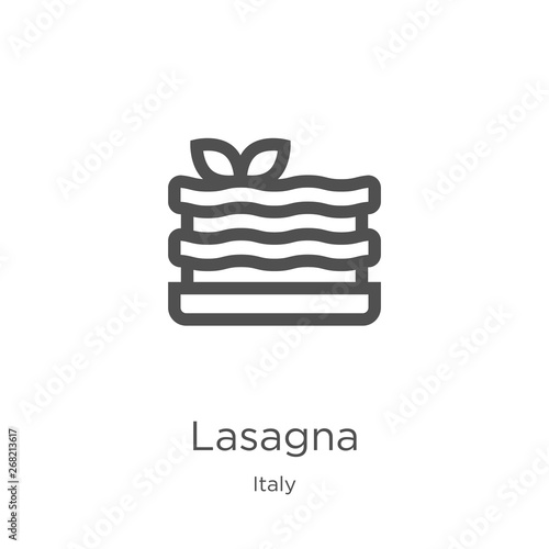 lasagna icon vector from italy collection. Thin line lasagna outline icon vector illustration. Outline, thin line lasagna icon for website design and mobile, app development.
