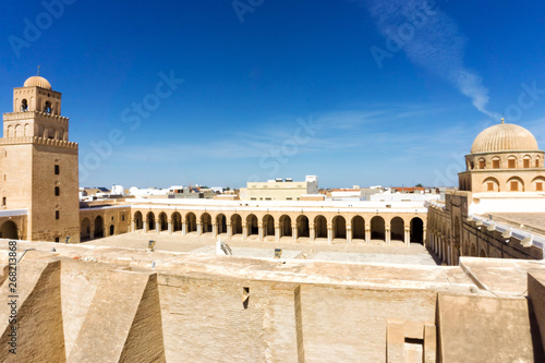 Panorama of the Great Mosque in Kairouan, Tunisia.